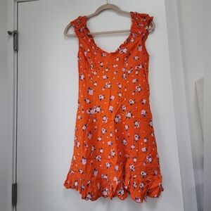 Free People Orange Floral Mini Dress Sz Small